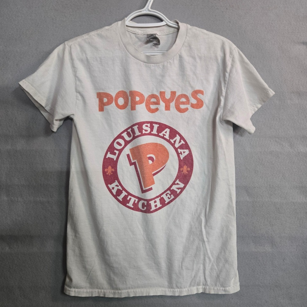 Popeyes Louisiana Kitchen Graphic T-Shirt White Mens Small Fast Food Promo Tee